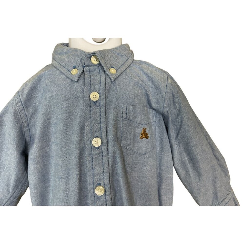 Baby Gap Long Sleeve Chambray Button-Down Bodysuit 12-18 Mos Embroidered Bear - Picture 3 of 9